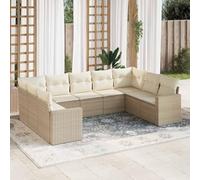 FWIKDUN Juego de 9 sofás de jardín con cojines beige de poliratán, juego de sofá modular de ratán de polietileno con espacio de almacenamiento, cómodo salón para exteriores para terraza