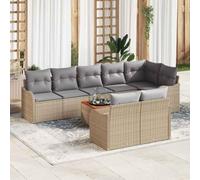 FWIKDUN Juego de sofás modulares de jardín de 9 piezas, color beige y gris claro, de poliratán y madera de acacia, con bolsillos impermeables para patio y jardín
