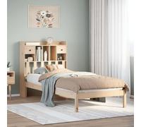 FWIKDUN Librería de madera maciza con somier y cabecero rústico como alternativa para ahorrar espacio con espacio de almacenamiento, cama sin colchón, 90 x 200 cm de pino