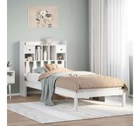 FWIKDUN Librería de madera maciza con somier y cabecero rústico como alternativa para ahorrar espacio con espacio de almacenamiento, cama sin colchón 75 x 190 cm de madera de pino