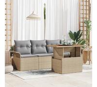 FWIKDUN Moderno juego de comedor rectangular de polirratán de 5 piezas, color beige con espacio de almacenamiento para jardín y terraza, sofá modular para exteriores con mesa y compartimentos