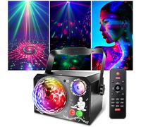 Fwiull - Lámpara de escenario 4 en 1, luz discoteca con mando a distancia y estroboscópico, 65 efectos luminosos RGB UV, USB luminoso bola disco música control vocal, ideal para la noche, fiesta,