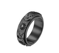 FWJUNHUYC Anillo de acero de titanio, diseño de estrellas, luna, sol, anillo giratorio y de descompresión, joyería hecha a mano de acero inoxidable, 10#, Acero inoxidable, Sin piedras preciosas