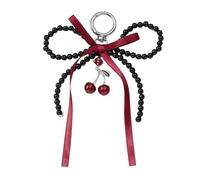 FWJUNHUYC Dulce, fresco, exquisito, de alta belleza con cuentas de perlas de imitación con lazo, Llavero de cereza con lazo y cuentas negras, 1 pieza, 1