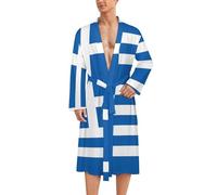 FWJZDSP Bata de baño clásica ligera de manga larga ultra suave para hombre con bandera de Grecia