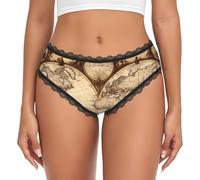FWJZDSP Braguitas de Bikini de Encaje con Estampado de Mapa del Mundo Vintage para Mujer, Ropa Interior atrevida de Tiro bajo para Uso Diario.