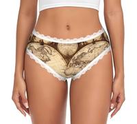 FWJZDSP Braguitas de Bikini de Encaje con Estampado de Mapa del Mundo Vintage para Mujer, Ropa Interior atrevida de Tiro bajo para Uso Diario.