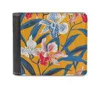 FWJZDSP Cartera de Hombre con Estampado Amarillo Mostaza, de Cuero de Gran Capacidad, Billetera Delgada, Tarjetero con Ventana para identificación, Monedero Plegable para Uso Diario.