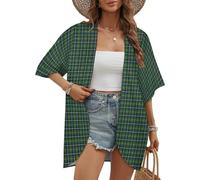 FWJZDSP Chaqueta Tipo cárdigan para Mujer Clan Turnbull Hunting Tartan con Estampado P en Azul Marino y Verde, Estilo Casual y Moderno.