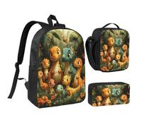 FWJZDSP Conjunto de mochila vintage con un lindo dinosaurio sonriente, lonchera y estuche para excursiones de un día y para ir al trabajo.