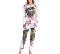 FWJZDSP Conjunto de Pijama de Mujer Construyendo un hogar Tropical, 2 Piezas, Pijama de Descanso, Manga Larga, pantalón Largo, Ropa de Dormir con Bolsillos.