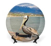 FWJZDSP decorativo de cerámica para decoración del hogar, s Pelican Santa Barbara California con soporte de exhibición, de postre de porcelana, bandeja decorativa moderna para mesa de comed