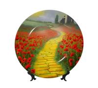 FWJZDSP decorativo de porcelana fina con diseño de campo de amapolas y camino de ladrillos amarillos, s llanos de porcelana personalizados con soporte de exhibición, decorativo de cerámica