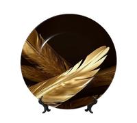 FWJZDSP decorativo de porcelana fina con plumas doradas y foto, s llanos de porcelana personalizados con soporte de exhibición, decorativo de cerámica para colgar en la pared, 15 cm (6 pulg