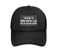 FWJZDSP Estoy aquí para Beber y acostarme y ya Estoy Borracho. Gorra de Malla para Hombre y Mujer, Gorra de béisbol, Regalo para papá, Gorra de Camionero Ajustable.