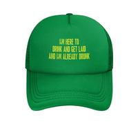 FWJZDSP Estoy aquí para Beber y acostarme y ya Estoy Borracho. Gorra de Malla para Hombre y Mujer, Gorra de béisbol, Regalo para papá, Gorra de Camionero Ajustable.
