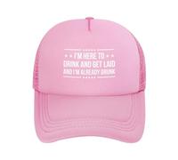 FWJZDSP Estoy aquí para Beber y acostarme y ya Estoy Borracho. Gorra de Malla para Hombre y Mujer, Gorra de béisbol, Regalo para papá, Gorra de Camionero Ajustable.