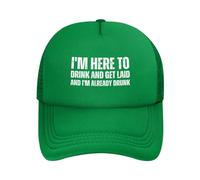 FWJZDSP Estoy aquí para Beber y acostarme y ya Estoy Borracho. Gorra de Malla para Hombre y Mujer, Gorra de béisbol, Regalo para papá, Gorra de Camionero Ajustable.