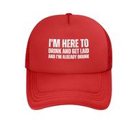 FWJZDSP Estoy aquí para Beber y acostarme y ya Estoy Borracho. Gorra de Malla para Hombre y Mujer, Gorra de béisbol, Regalo para papá, Gorra de Camionero Ajustable.