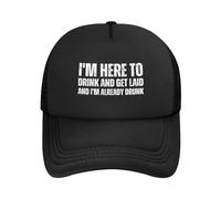 FWJZDSP Estoy aquí para Beber y acostarme y ya Estoy Borracho. Gorra de Malla para Hombre y Mujer, Gorra de béisbol, Regalo para papá, Gorra de Camionero Ajustable.
