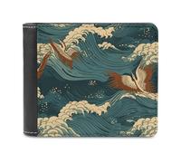 FWJZDSP Fondos de Pantalla de Olas japonesas. Cartera para Hombre, de Cuero de Gran Capacidad, Delgada, con Tarjetero y Ventana para identificación, Monedero Plegable para Uso Diario.