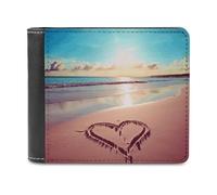 FWJZDSP Love Beach - Cartera para Hombre de Cuero de Gran Capacidad, Billetera Delgada, Tarjetero con Ventana para identificación, Monedero Plegable para Uso Diario
