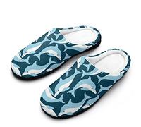 FWJZDSP Pantuflas de espuma viscoelástica para hombre, ligeras y acogedoras, de algodón, para interiores y exteriores, con diseño de delfines ditsy navegando hacia el azul.