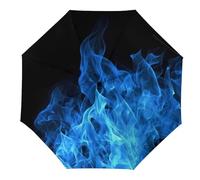 FWJZDSP Paraguas de viaje a prueba de viento, compacto, ligero, portátil, automático, con diseño de llamas azules y ramas, para lluvia, para coche y mochila.