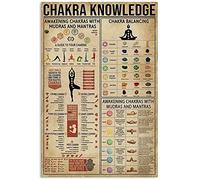 FWJZDSP Póster de metal con conocimiento de chakras, chakras con mudras y mantras, cartel de chapa retro, escuela, yoga, cafetería, dormitorio, baño, cocina, arte del hogar, placa decorativa de pared