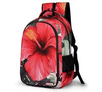 FWJZDSP Red Hibiscus - Mochila grande para laptop, impermeable, ajustable, para el trabajo, transpirable, bolsa de viaje expandible para mujeres y hombres, mochila portátil con bolsillo