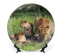 FWJZDSP s decorativos para colgar en la pared, redondo de 15 cm con soporte de exhibición, s de cerámica para cena, de porcelana con diseño de leona, decoración de pared para el hogar