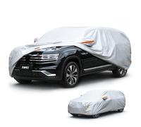 FWNT Funda de Coche Exterior Impermeable Transpirable,Cubierta Coche Protector de Sol Anti-UV Antipolvo con Forro de Algodón(Plata, C6 - Adecuado para SUV/vehículos Familiares de 460 a 485 cm)
