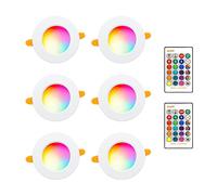 FWoche Foco Empotrable LED 10W, Colores RGB RGBW Cambio de Color 3000K Blanco Cálido con mando a distancia Plafón Luz de Techo RGB Downlight Regulable casquillo Redondo (6 unidades)