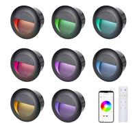 FWoche Iluminacion escalera RGB, Bluetooth Luces Empotrables luz led escaleras 3000K 6000K con control remoto, 65mm, Alu, 230V, 1.5W, Apliques de pared de Luces IP65, negro, Juego de 8 lámparas