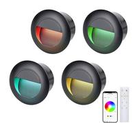 FWoche Iluminacion escalera RGB, Bluetooth Luces Empotrables luz led escaleras 3000K 6000K con control remoto, 65mm, Alu, 230V, 1.5W, Apliques de pared de Luces IP65, negro, Juego de 4 lámparas