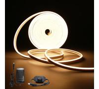 FWoche Tira de LED neón 12V 5M 120LEDs/M, blanco cálido 3000 K, regulable, con regulador y adaptador, resistente al agua IP65, ideal para decoración de interiores y exteriores