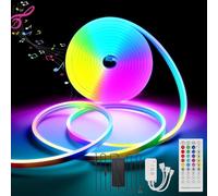 FWoche Tira LED de neón RGB 5 m 12 V, IP65, resistente al agua, con aplicación Bluetooth y mando a distancia, sincronización de música, banda de luz de silicona flexible, color mágico para exteriores