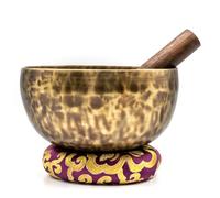 Fwosi Cuenco tibetano - Accesorios de meditación musical hechos a mano en Nepal - Juego de cuencos de sonido con mazo, golpeador, cojín - Instrumentos para yoga, sonido, energía y limpieza de chakras,