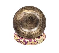 Fwosi Cuenco tibetano - Juego de meditación de sonido yogui tallado a mano con mazo, delantero, cojín, instrumentos para yoga y curación de chakras, campana de atención plena - hecho a mano en Nepal