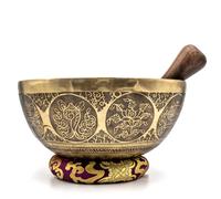 Fwosi Cuenco tibetano para cantar - 9.5 pulgadas hecho a mano Lord Buddha Sound Bowl Set de meditación con mazo, delantero, cojín, instrumentos para yoga y curación de chakras, campana de atención