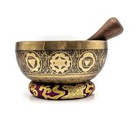 Fwosi Cuenco tibetano para cantar - Juego de meditación de 8 pulgadas para yogui tallado con sonido, golpeador, cojín, instrumentos para yoga, campana de relajación hecha a mano