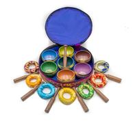 Fwosi Juego de cuencos tibetanos de 7 chakras con funda de transporte, cuenco de sonido tibetano con símbolos de chakras, mazo, golpeador, cojín, instrumento para yoga, curación de chakras, atención