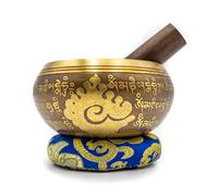 Fwosi Tazones tibetanos - Om Mantra grabado, sonido, juego de meditación con mazo, delantero, cojín, instrumentos para yoga, energía, curación de chakras, campana de atención plena (5 pulgadas)