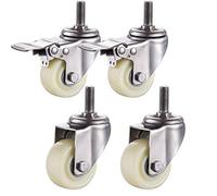 FWPGFVY Heavy-Duty Stainless Steel 304 Casters with Brakes 360° Rotation Nylon Wheels for Furniture Includes M8/M10/M12 Screws 2 Brakes + 2 Swivels