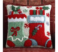 FWRTYCB Calcetín de Navidad Latch hook Kit Cojín Gancho de Pestillo Xmas Rojo Verde Alfombra almohada niños principiante DIY bordado Conjunto hecho mano Sofá artesanal Decoración hogarb 43x43cm, 2pcs