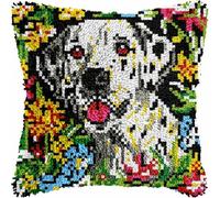 FWRTYCB Latch hook Kit Cojín Gancho de Pestillo Dálmatas Perro En Las Flores Alfombra almohada niños principiante DIY bordado Conjunto hecho mano Sofá artesanal Decoración hogarb 43x43cm,2pcs