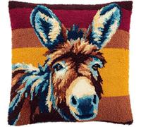 FWRTYCB Latch hook Kit Cojín Gancho de Pestillo Navidad Burro Granja Animal Alfombra almohada niños principiante DIY bordado Conjunto hecho mano Sofá artesanal Decoración hogarb 43x43cm, 2pcs