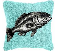 FWRTYCB Latch hook Kit Cojín Gancho de Pestillo Negro Big Fish Turquesa Azul Alfombra almohada niños principiante DIY bordado Conjunto hecho mano Sofá artesanal Decoración hogarb 43x43cm, 2 piezas