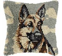 FWRTYCB Latch hook Kit Cojín Gancho de Pestillo Pastor Alemán Perro Gris Alfombra almohada niños principiante DIY bordado Conjunto hecho mano Sofá artesanal Decoración hogarb 43x43cm, 1pcs