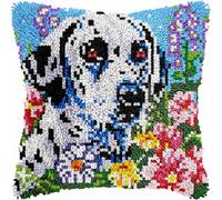 FWRTYCB Latch hook Kit Cojín Gancho de Pestillo Perro Dálmatas En Flores Azul Alfombra almohada niños principiante DIY bordado Conjunto hecho mano Sofá artesanal Decoración hogarb 43x43cm, 2pcs
